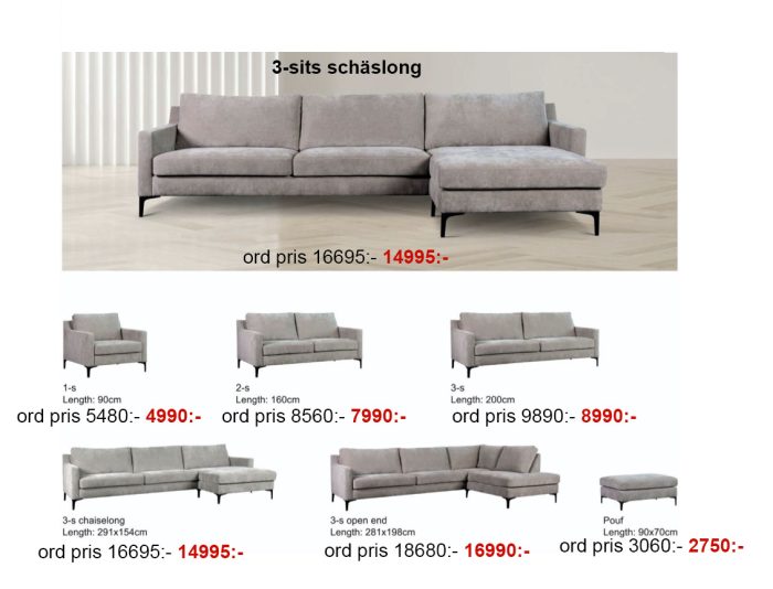 Milano soffa finns i många utföranden Extrapriser