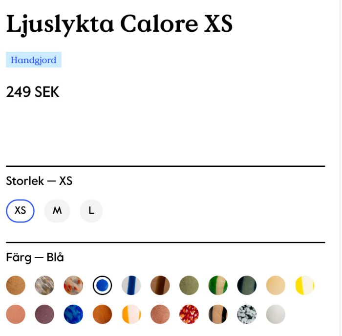 Calore XS blue Färger Storlekar